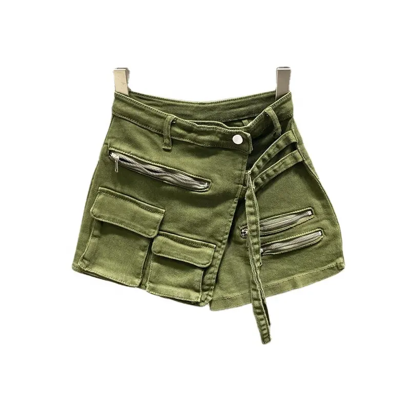 Custom Summer Women's Cargo Short Mini Pencil High Waist Knit Ladies asymmetry Skirt For Women With Pockets Vintage Midi Elegant