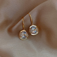 Bijoux de mode coréens, boucles d'oreilles en argent 925, boucles d'oreilles pendantes en cristal rond, diamant, plaqué or, zircon pour femmes