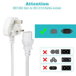 White AC Cable <strong>UK</strong> 3 Prong BS 1363 Power Cord with US Plug with IEC 320 C13 Main Lead - Product Image 2