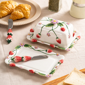 Creative Cute Strawberry Céramique <span class=keywords><strong>Beurre</strong></span> Plat Boîte à Fromage pour Maison Restaurants <span class=keywords><strong>Cuisine</strong></span> - Product Image 1