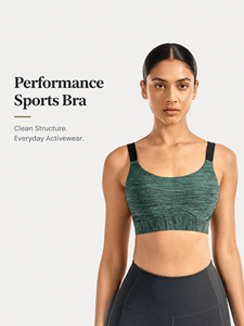 Soutien-gorge de sport vert chiné à encolure arrondie, bretelles larges et bande côtelée pour collections de vêtements de sport - Product Image 2