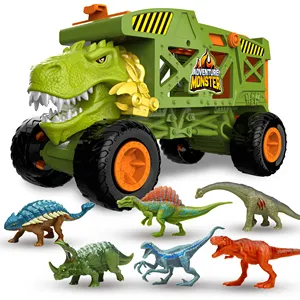 Set truk pembawa dinosaurus Tyrannosaurus Rex baru mainan mobil transportasi penggerak dinosaurus balita untuk anak-anak 3-5 dengan 6 figur Dino Gre