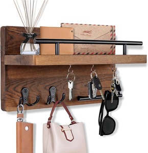 Porte-clés mural en bois rétro décoratif, organisateur de vêtements mural moderne et écologique en bois - Product Image 4