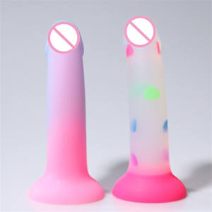 Silicone Jelly Realistic Glow in the Dark Colorful Pink Heart <b>Dildo</b> With Suction Cup - Product Image 6