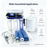 Système de filtration d'eau RO sous évier, purificateur à osmose inverse 5 étapes avec pompe et réservoir, garantie 1 an, usage domestique et cuisine