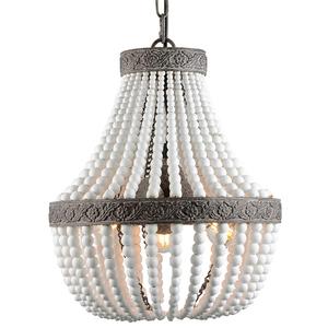 <span class=keywords><strong>Lampadario</strong></span> con perline in legno antico rustico Boho Farmhouse lampada a sospensione finitura bianca per camera da letto, isola della cucina, stanza della ragazza - Product Image 1