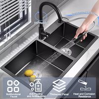 Tarjas De Cocina Noir Deux Cascades Double Bol Évier À La Main En Acier Inoxydable Résistant Aux Rayures Évier De Cuisine Intelligent