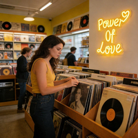 Neonawall Power Love Golden Cursive Hearts LED Neon Sign DC5V Dimmable IP65 Waterproof 2-Year Warranty for Bedroom Decor Wedding