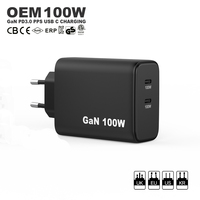 Cargador Rápido para Portátil de 100w con Certificación CE ROHS KC, Tipo C para iPhone, MacBook, Samsung, PD, PPS, Cargador de Pared Portátil para Teléfono Móvil, Cargador Gan de 100w con USB C