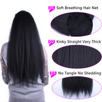 22 pouces de long Yaki droit cordon synthétique queue de cheval # 1B naturel noir résistant à la chaleur femmes américaines Extension de cheveux Stock