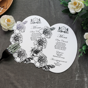 Cartes de menu simples en <span class=keywords><strong>carton</strong></span> blanc lisse avec feuille noire, forme de fleur irrégulière et texte personnalisé pour mariage | Fête de célébration - Product Image 4