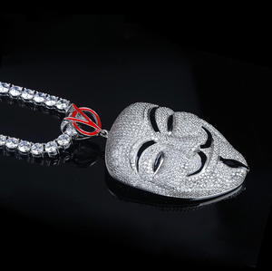 de diamante de plata grande v de vendetta máscara hombre plomo cz avatar colgante collar - Product Image 6