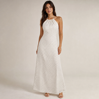 Robe longue en mousseline tissée à col licou, imprimé numérique à pois, taille naturelle, dos ouvert, style bohème plage, vente en gros, personnalisable OEM