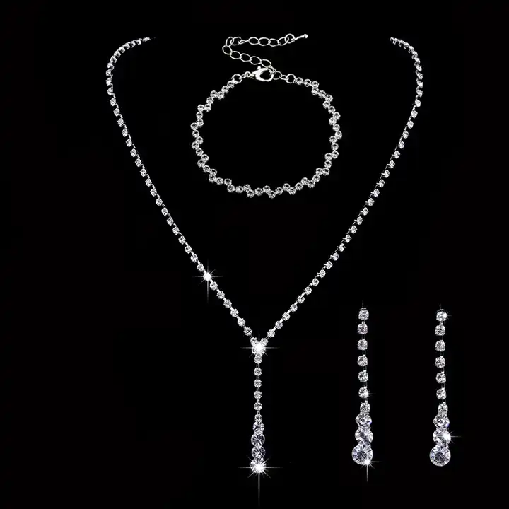 Elegant Rhinestone V Shape Bridal Bridesmaid Necklace Earrings Jewelry Set  Women | eBay