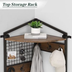 Arbre d'angle industriel, porte-manteau industriel avec des crochets, étagère de rangement pour l'entrée, organisateur d'angle de couloir avec porte-chaussures - Product Image 3