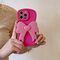 Mode femmes fille Silicone étui de téléphone portable pour iphone X XS XR 11 12 13 14 15 16 Pro Max avec arc rose support de téléphone réglable