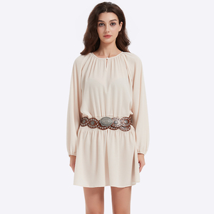 Vêtements pour femmes en gros, <span class=keywords><strong>robe</strong></span> bohème à manches longues, <span class=keywords><strong>robe</strong></span> à col bouffant avec cordon de serrage - Product Image 3