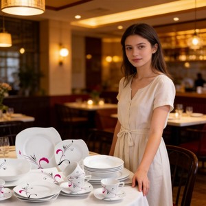 HARVIT Porcelain <strong>Dinnerware</strong> <strong>Set</strong> <strong>for</strong> Restaurants Contemporary Design <strong>8</strong>-Piece - Product Image 5
