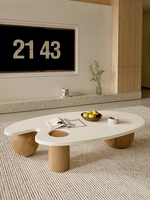 Table basse en bois irrégulière de style crème Table basse en bois créative et irrégulière de style moderne Wabi Sabi