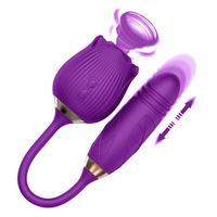 Juguete Sexual 2 en 1 con Forma de Rosa, Estimulador de Clítoris, Vibrador con Lengua para Punto G, Vibrador con Movimiento de Empuje para Mujeres
