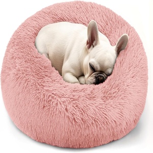 Super Soft Round Washable Plush Faux Fur Solid Sustainable Luxury Cat & Dog <b>Pet</b> Bed with Velvet <b>Sofa</b> Design in 15 Colors - Product Image 1