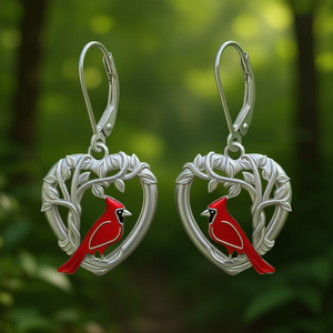 Boucles d'oreilles pendantes en forme de cœur cardinal argenté pour femme, romantiques, à porter au quotidien, en argent sterling 925 avec sertissage clos en cristal et strass - Product Image 2