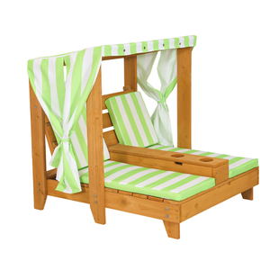 Sunny Kids' Double Outdoor Canopy Lounge Chair with Stripe <b>Cushions</b> & Wooden Frame – Perfect for Backyard Play & Relaxation - Product Image 1