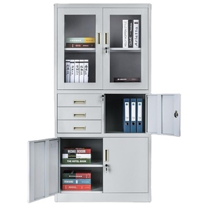 Armoire moderne en acier avec portes semi-vitrées, 3 tiroirs et casier de rangement pour bureau, atelier, école, usage commercial - Product Image 3