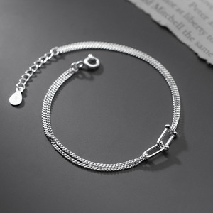 Pulsera de plata de ley 925 hecha a mano para mujer, cadena de eslabones de doble capa, con cierre en forma de U - Product Image 3