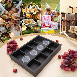 En stock boîte pliante en papier noire à 8 séparateurs pour repas <span class=keywords><strong>de</strong></span> pique-nique <span class=keywords><strong>de</strong></span> voyage à emporter avec bac à papier et porte-gobelet à sauce <span class=keywords><strong>de</strong></span> 2oz - Product Image 6