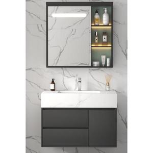 Mueble de Baño Colgante CR Gris de 100 cm con Espejo LED y Lavabo de Cerámica - Product Image 2