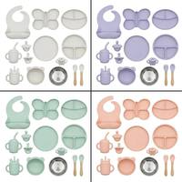 Ensemble d'alimentation pour bébé en silicone avec bol en acier inoxydable et ustensiles à manche en bois – Vente en gros
