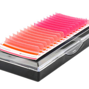 Extensiones de pestañas de fibra PBT coreana vegana Rosa color varios rizos extensiones de pestañas de colores suaves bandeja de pestañas individuales al por mayor - Product Image 1
