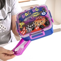 Boîte à bento C712 carrée pour l'extérieur, mignonne, anti-fuite, en acier inoxydable 304, colorée, 3 compartiments, avec cuillère