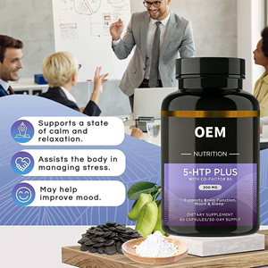 Pastillas de <span class=keywords><strong>5</strong></span>-hidroxitriptófano para relajación vegana y soporte del estado de ánimo OEM de etiqueta privada, suplemento de cápsulas Halal 5HTP con L-teanina - Product Image 3