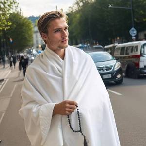 Túnica Ihram blanca de alta calidad para hombres y mujeres, talla grande, vestido de peregrinación de poliéster ODM - Product Image 1