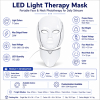 Vente en gros de masques faciaux LED 3D portables à 192 LED, 7 couleurs, photothérapie pour le visage et le cou, luminothérapie LED, masque facial LED pour les soins quotidiens de la peau