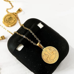 Collier fin à disque rond de Justice en plaqué or 18K, pendentif gravé, <span class=keywords><strong>signe</strong></span> du zodiaque, <span class=keywords><strong>Balance</strong></span>, collier fin ras du cou pour femmes - Product Image 2