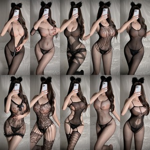 Meer design sensuele sexy lingerie OEM dunne doorschijnende mesh holle-out uniform kant gepassioneerde verleiding nachtkleding set - Product Image 5