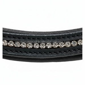 Bande de front de cheval en cuir rembourré avec canal vide de strass de petits cristaux à une rangée personnalisée en tailles d'épi complètes - Product Image 1
