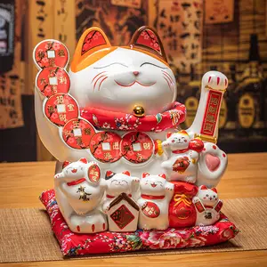 Fechadura de cerâmica de 15 polegadas neko, decoração de casa, enfeites de decoração, caixa de dinheiro para gatos, porquinho, feng shui, decoração