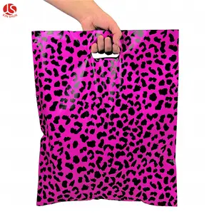 12x15 粉红色猎豹打印塑料商品光泽零售袋精品购物袋