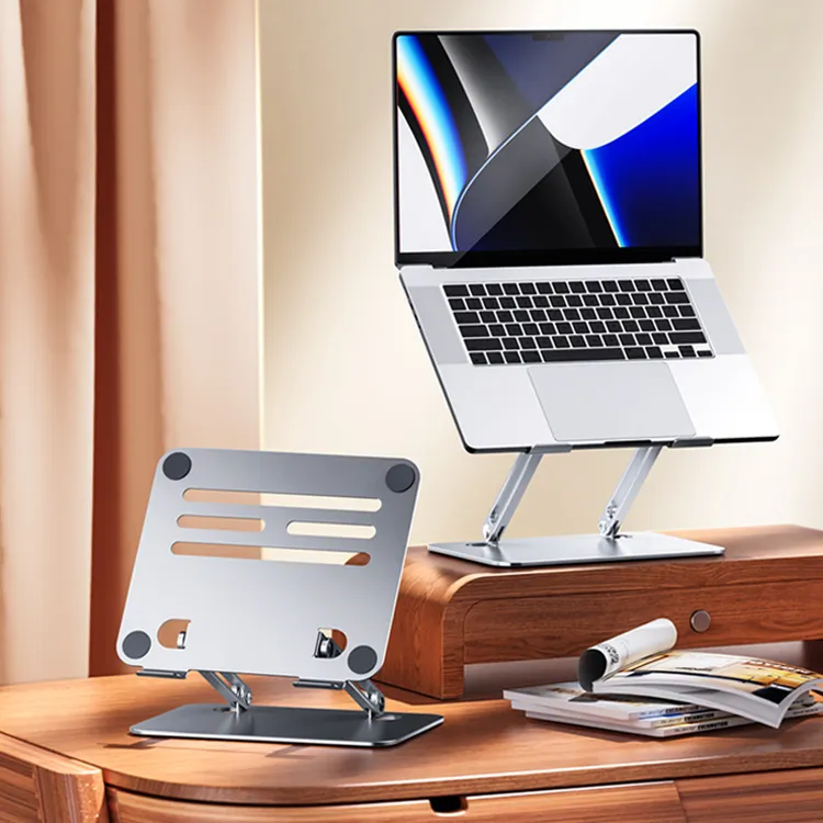 High quality Aluminum Metal Adjustable Foldable 360 Degree Swivel Rotatable Laptop Stand Suitable for office use