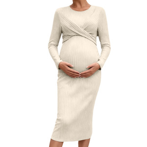 <span class=keywords><strong>Robe</strong></span> <span class=keywords><strong>longue</strong></span> <span class=keywords><strong>moulante</strong></span> unie pour femme enceinte, col rond, ceinture illusion, <span class=keywords><strong>mi</strong></span>-<span class=keywords><strong>longue</strong></span>, hiver, nylon/coton, manches longues, style socialite - Product Image 3