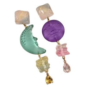 Pendientes de Cristal, Pendientes Colgantes con Diseño de Luna y Amatista, Estilo Bohemia, para Uso Diario de Mujer, Plata 925 - Product Image 1