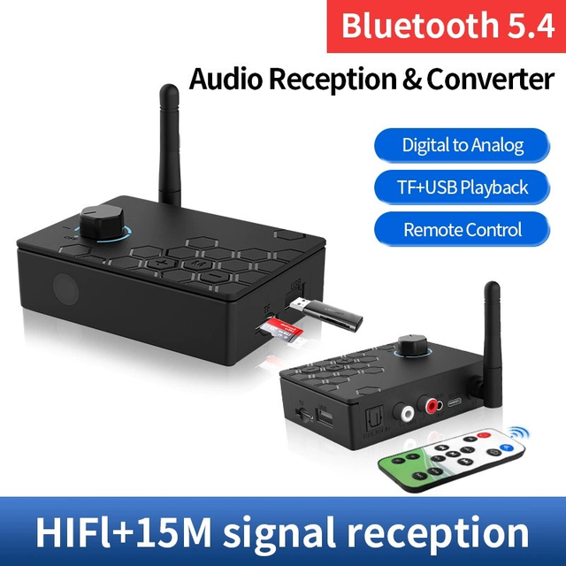 New 2-in-1 for 5.4 Receiver FM Modulator Digital Analog Optical Remote Control Fiber Coaxial Converter Adapter Plastic RCA
