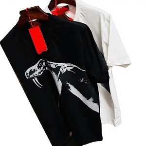 Camiseta de Algodón Grueso con Estampado Animal para Hombre, Talla Grande, Cuello Redondo, Manga Corta, 300GSM, para Uso Diario Informal - Product Image 1