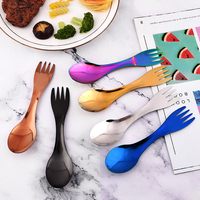 Vente chaude Coloré Multifonctionnel Camping Ustensiles En Acier Inoxydable Vaisselle Cuillère Fourchette
