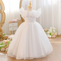 Robe de Demoiselle d'Honneur en Gros pour Filles 5-11 Ans, Robe de Princesse Unie avec Décoration Rose pour Fête, Concours, Anniversaire, Mariage, Robes Formelles