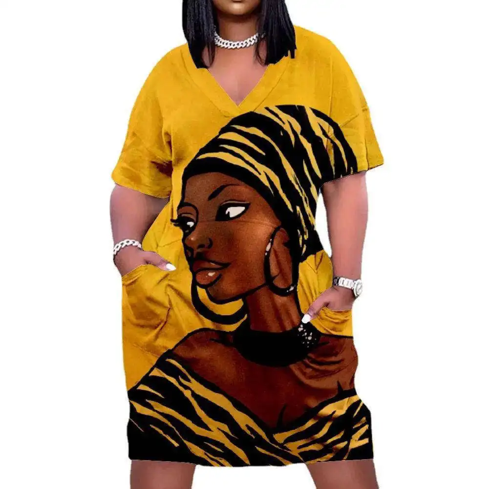 3D مخصصة الطباعة الرقمية نمط فستان صيفي المرأة الأفريقية فضفاضة الشاطئ اللباس عارضة تي شيرت اللباس